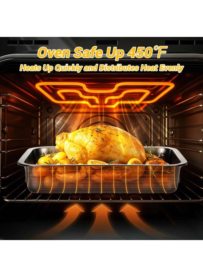 Anmi Stainless Steel Roasting Pan with Grill Rack & Handle - High Sided Easy to Clean Induction Oven Tray for Chicken Vegetable Lasagna - Image 5